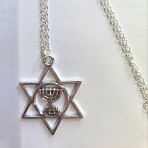 LARGE STAR OF DAVID MENORAH STAINLESS STEEL FOREVER WEAR LADIES JUDAISM NECKLACE